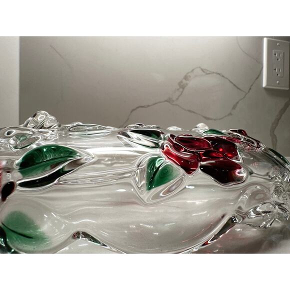 Round Mikasa Rose Garden Crystal 3-Part Divided Relish Dish 13.25” Discontinued - Picture 7 of 7